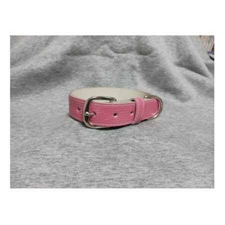 ペット用品(首輪) 牛革シボ型押しラメカラー・ピンク首輪#24【1657321】