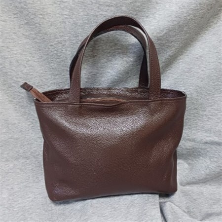 シュリンクレザー本革手提げバッグ・ブラウン