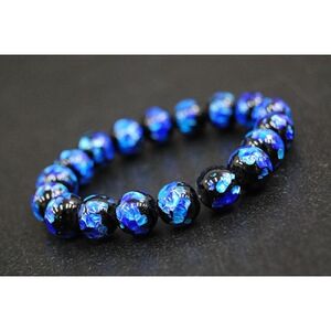 沖縄伝統工芸!琉球とんぼ石/ホタルガラス 10mm 数珠ブレスレット 青黒