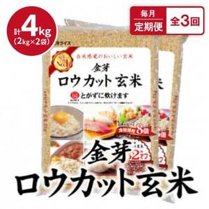 【毎月定期便】金芽ロウカット玄米4kg(2kg×2袋)ふっくら柔らかい美味しさ!全3回【4056805】
