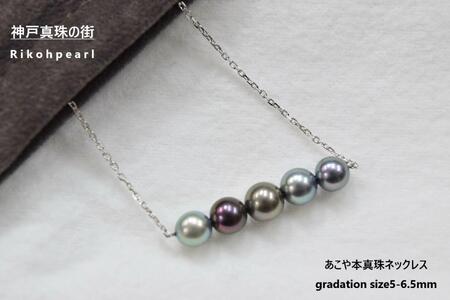 あこや黒染め真珠5個付きネックレス(シルバー)