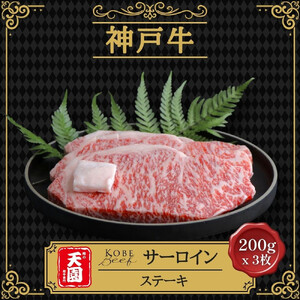 [ふるさと納税][肉の天園]神戸牛 特選 霜降り サーロイン ステーキ 200g x 3枚