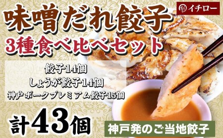 [ギョーザ専門店イチロー] 神戸味噌だれ餃子3種(計43個)食べ比べセット
