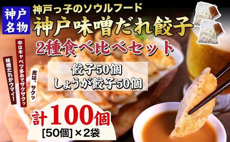 [ギョーザ専門店イチロー]神戸名物 味噌だれ餃子2種 計100個 (餃子50個、しょうが餃子50個) 食べ比べセット