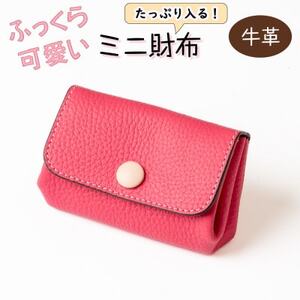 濃いピンクが華やかに映える、ふっくら可愛いミニ財布 たつの市産牛革使用 HEDGE