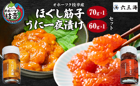 オホーツク枝幸産 ほぐしすじこ70g・うに一夜漬け60g セット(各1瓶) [ すじこ 筋子 ウニ うに 雲丹 海鮮 魚卵 冷凍 北海道 オホーツク 枝幸 ]