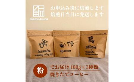 焼きたてコーヒー(粉)3種類 珈琲 豆 コーヒー 粉 焙煎したて 飲み比べ セット 明石市 兵庫