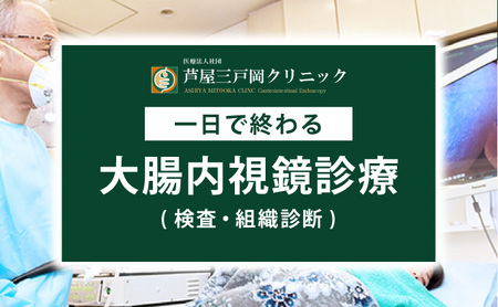 1日で終わる 大腸内視鏡診療 (日帰り) 1名様[芦屋三戸岡クリニック]消化器内視鏡専門クリニック 大腸検査 内視鏡検査 大腸がん 大腸ポリープ などの 早期発見 早期対策 早期治療 健康 カウンセリング