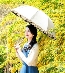 ロサブラン [日傘]ミドル フリル[55cm][アイボリー×ベージュ][1f1-014] 