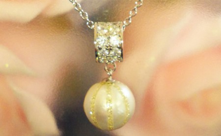 芦屋流　Art of pearl　No1 デザインを施した淡水パールとキュービックジルコニアのネックレス