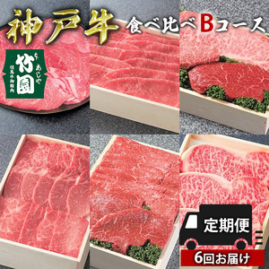 定期便 神戸牛 食べ比べBコース(6回お届け)[ 肉 牛肉 すき焼き しゃぶしゃぶ 焼肉 ステーキ ]