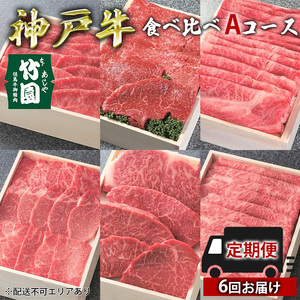 定期便 神戸牛 食べ比べAコース(6回お届け)[ 肉 牛肉 すき焼き しゃぶしゃぶ 焼肉 ステーキ ]