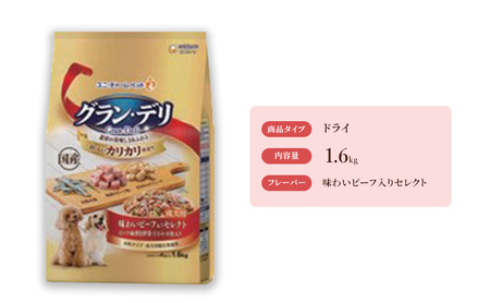 グラン・デリ カリカリ仕立て 成犬用 味わいビーフ入りセレクト 1.6kg×4袋