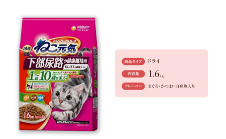 ねこ元気 下部尿路の健康維持用 1歳〜10歳頃まで まぐろ・かつお・白身魚入り 1.6kg×6袋