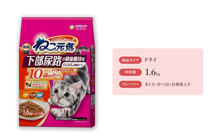 ねこ元気 下部尿路の健康維持用 10歳頃から まぐろ・かつお・白身魚入り 1.6kg×6袋