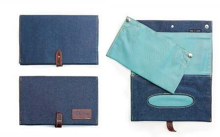 豊岡製 DCA抗ウイルス・抗菌デニムのマスクケース(521010)ネイビー×ミントグリーン 1個