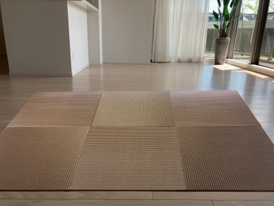 フロアー畳 和紙製畳表ストライプ01(栗色×胡桃色) 6枚