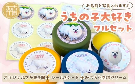うちの子大好きフルセット オリジナルプチ缶3個+シール3シート+うちの子専用肉球クリームセット [ ペットグッズ 犬 容器 小物入れ 缶 シール オリジナル ステッカー クリーム セット ][2401N13301]