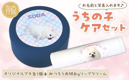 うちの子ケアセット オリジナルプチ缶1個+うちの子専用肉球Bigリップクリームセット [ 犬 ケア みつろう リップクリーム 缶 セット 詰め合わせ オリジナル ホホバオイル ][2400N13305]