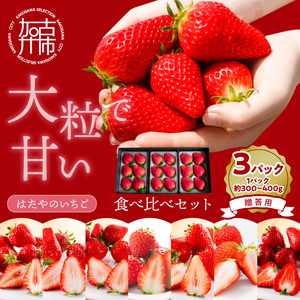 贈答用いちご 3品種食べ比べセット(3パック入)[ いちご 苺 イチゴ フルーツ 果物 国産 フルーツ工房はたや あまえくぼ 章姫 あまクイーン ロイヤルクイーン ぽりっちご あまおとめ 堅しろう ][2502C09701]