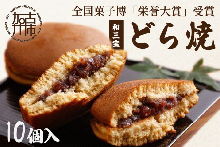 全国菓子博「栄誉大賞」受賞 和三宝どら焼(10個入)[美味しい 甘い どら焼き 10個 贈り物 プレゼント お土産 銘菓 全国 おみやげ 菓子 おやつ スイーツ お取り寄せスイーツ ご当地スイーツ ご当地おみやげ おうち時間 和菓子 和スイーツ][2401H01703]