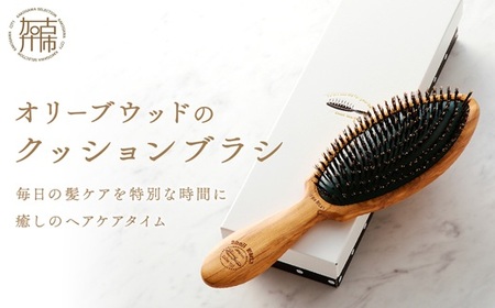 オリーブウッドのクッションブラシ[ ふるさと納税 ブラシ 木製 オリーブウッド くし ヘッドスパ 豚毛 猪毛 自然素材 髪の毛に優しい 頭皮ケア ツヤ レディース ギフト プレゼント おすすめ 返礼品 日用品 送料無料 ][2402N07605]