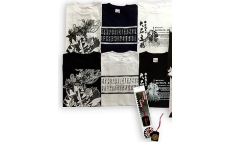 赤穂義士オリジナルTシャツ(Mサイズ)・根付 2点セット Tシャツ(黒・矢頭)