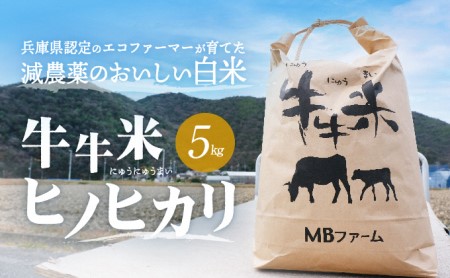 兵庫県認定のエコファーマーが育てた減農薬のおいしい白米『牛牛米 ヒノヒカリ』(5kg) [令和4年度産]