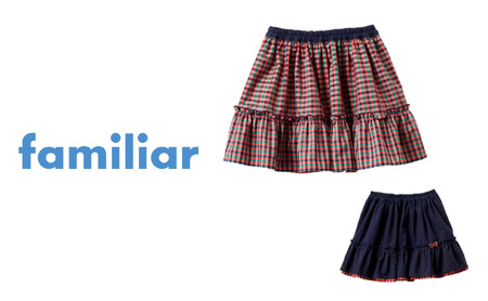 [ファミリア]130cm XX 赤系 リバーシブルスカート(240383)