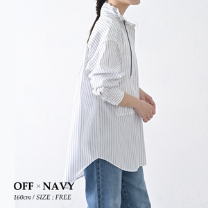 [THE INDUSTRY WORKS]ベーシックスタンドカラーシャツ(オフ×ネイビー)・1着 TIW-W036(74-28-WHNV) レディース カジュアルシャツ