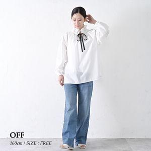 [THE INDUSTRY WORKS]リボンフリルネックブラウス(オフ)・1着 TIW-W037(66-26-WH) レディース ブラウス