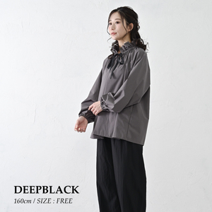 [THE INDUSTRY WORKS]リボンフリルネックブラウス(ディープブラック)・1着 TIW-W037(66-26-BK) レディース ブラウス