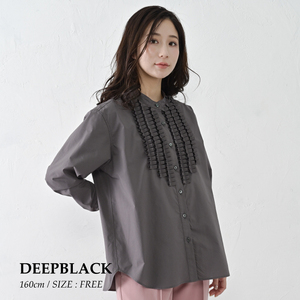 [THE INDUSTRY WORKS]フロントフリルネックブラウス(ディープブラック)・1着 TIW-W038(66-27-BK) レディース ブラウス