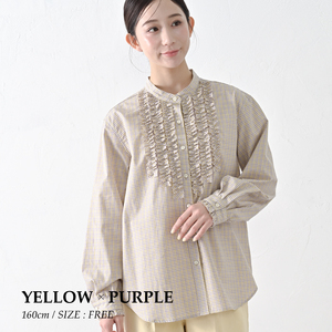[THE INDUSTRY WORKS]フロントフリルネックブラウス(イエロー×パープル)・1着 TIW-W038(66-27-YEPU) レディース ブラウス