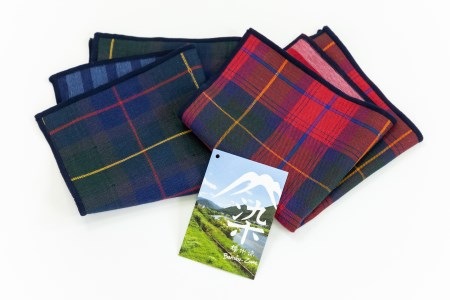 播州染で播州織　　トリプルガーゼ　ハンカチ２枚組（06-23） レッド＆ブルー 