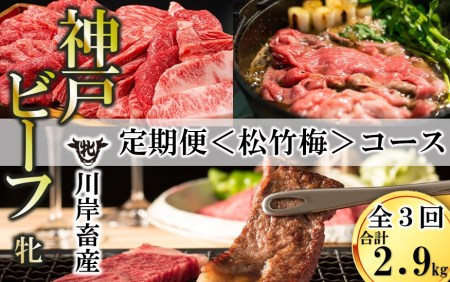 神戸ビーフ[定期便3回]松竹梅コース計2,900g