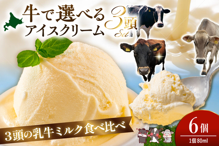 牛で選べるアイスクリーム 80ml×6個[牛3頭セット、品種2〜3種][石原牧場] (北海道 豊富町 ミルクアイス)