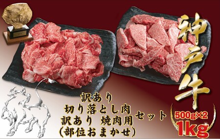 神戸牛(神戸ビーフ) 訳あり 切り落とし肉と焼肉用(不揃い)セット 500gずつ 計1kg