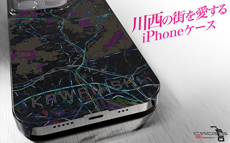 No.325-01 [川西]地図柄iPhoneケース(バックカバータイプ・ブラック) iPhone 14 Pro Max 用