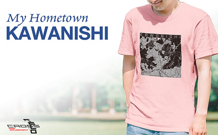 【川西】地図柄ヘビーウェイトTシャツ（ライトピンク）XLサイズ［No.337-04］