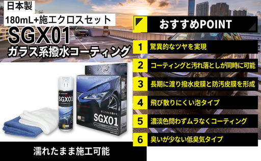 ガラス系コーティング SGX01 ユーザー用180mL施工セット・施工クロス付き