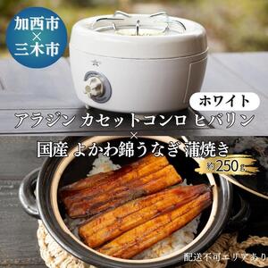 アラジン カセットコンロ ヒバリン ホワイト 国産 よかわ錦うなぎ 蒲焼き 約250g セット 詰め合わせ SAG-HB01FG うなぎ 鰻蒲焼 ポータブルガスコンロ キャンプ アウトドア用品 キャンプ用品 調理家電 家電 日用品 加西市 × 三木市 