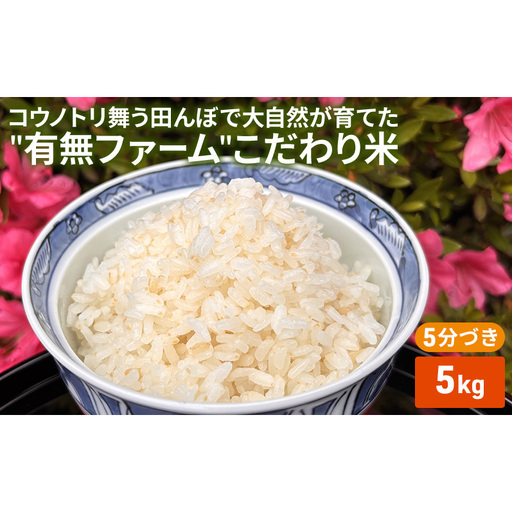 米 コウノトリ舞う田んぼで大自然が育てた"有無ファーム"こだわり米 5分づき 5kg お米 栽培期間中農薬・化学肥料不使用