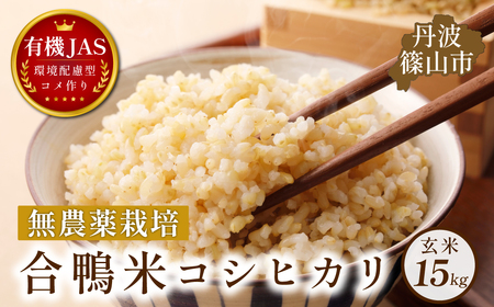 合鴨米 有機JAS認定 無農薬栽培 コシヒカリ 玄米 15kg 5kg×3袋 丹波篠山 お米 米 コメ こめ こしひかり 安全・安心 有機栽培 無農薬 有機JAS 農家直送 あいがも 合鴨農法 [DDN08]