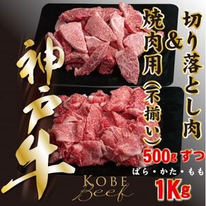 神戸ビーフ 切り落とし肉500g、切り落としカルビ500g 計1000g YBSY2[配送不可地域:離島]