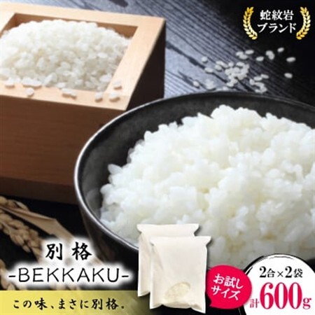 お試し!令和8年産〈先行受付〉9月より順次発送【蛇紋岩ブランド　別格米】計600g(2合×2袋)【1699907】