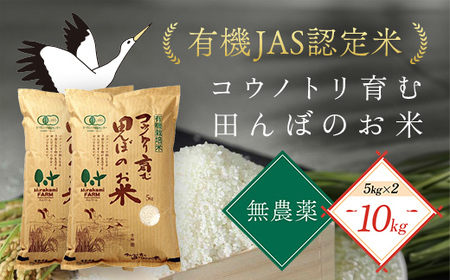 [令和6年新米先行予約 / 9月中旬発送開始予定]無農薬 有機JAS認定米 コウノトリ育む田んぼのお米 5kg×2袋 [村上ファーム] AS1D6