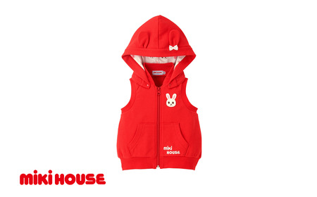ミキハウス フード付きベスト(10-5706-494)[赤ー100] AS43GF1-2
