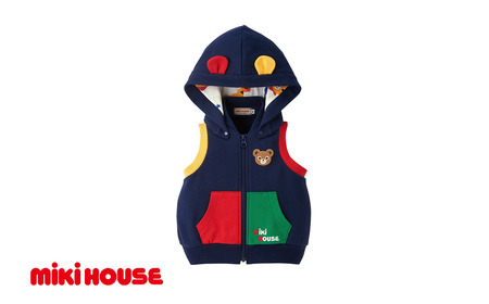 ミキハウス フード付きベスト(10-5706-494)[紺ー100] AS43GF1-5