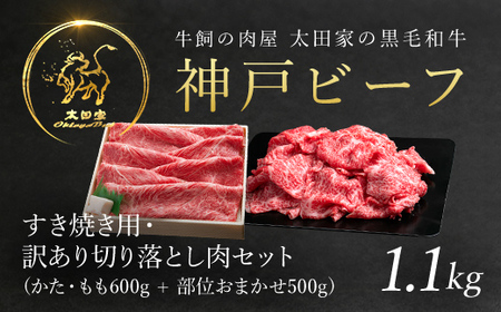 神戸ビーフ うす切り600g・切り落とし肉500gセット 合計1100g AS8D26-ASGS3